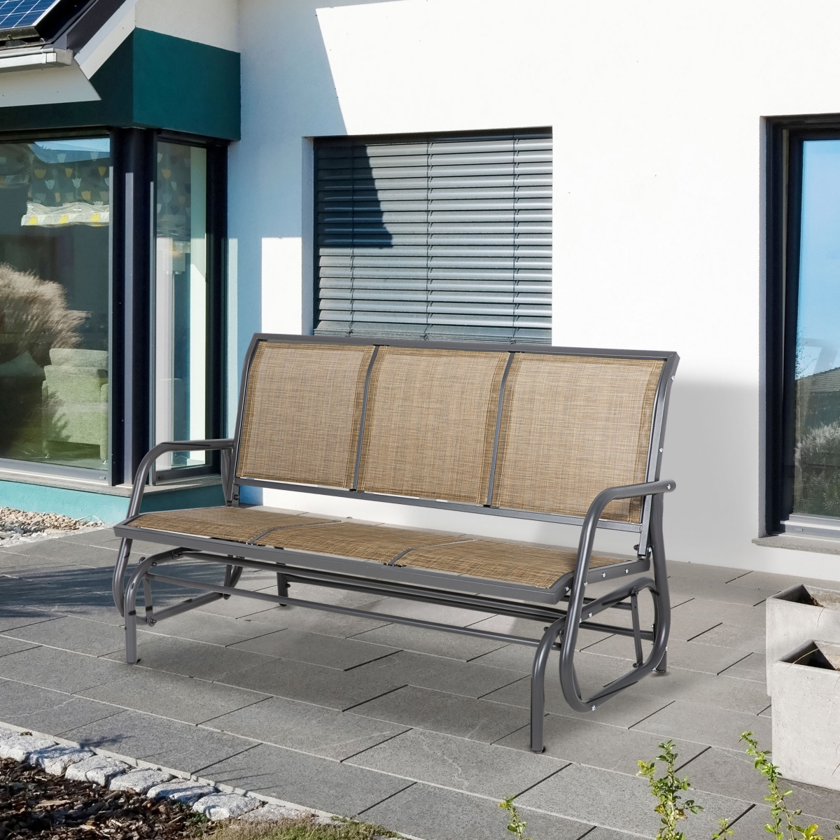 Outsunny Outdoor Glider Bench for 3 with Breathable Mesh Fabric, Blue