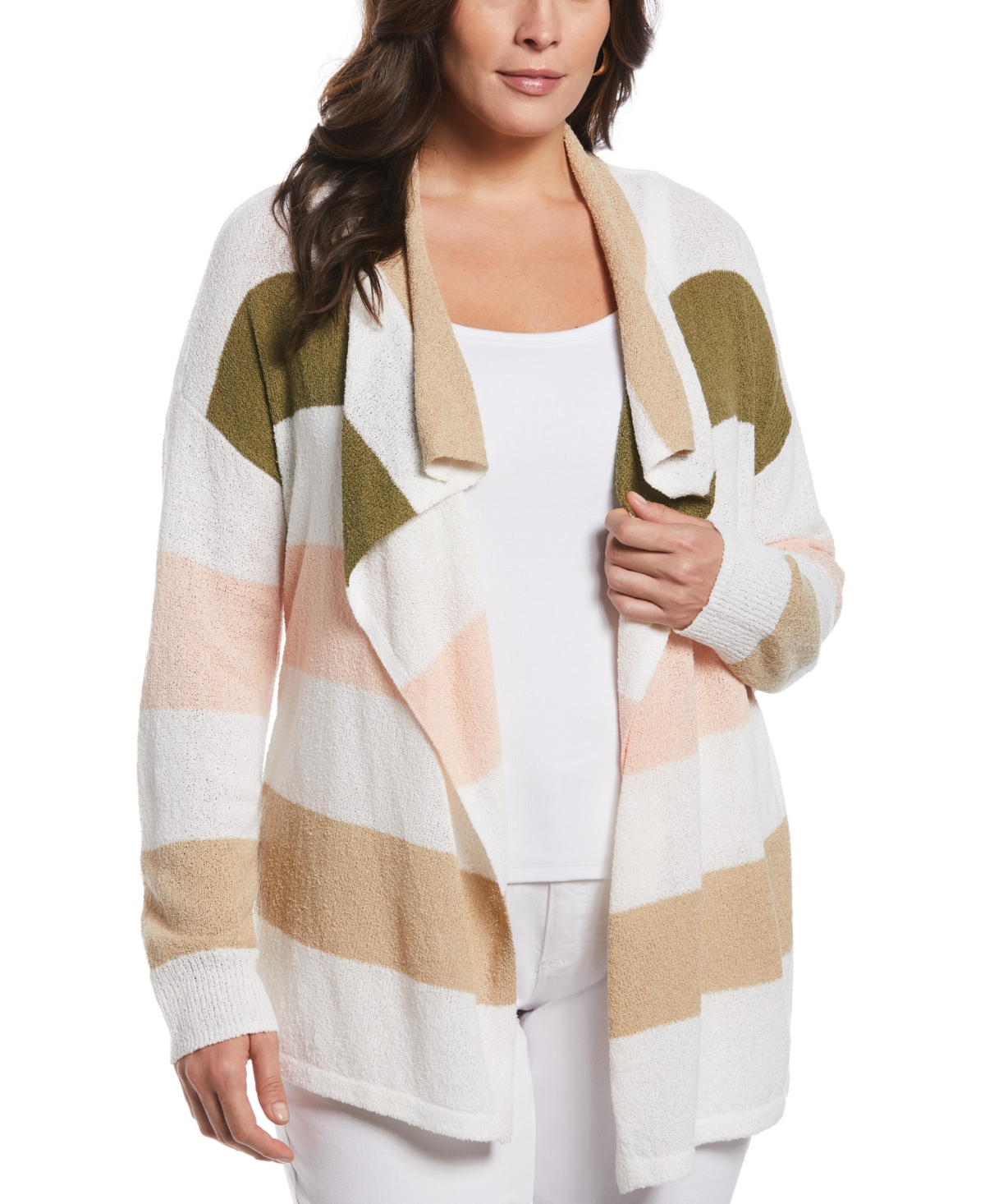 Ella Rafaella Plus Size Stripe Draped Cardigan Sweater In Multi