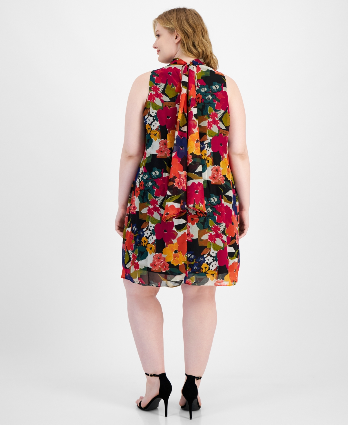 Robbie Bee Plus Size Mock Neck Sleeveless Swing Dress -mult