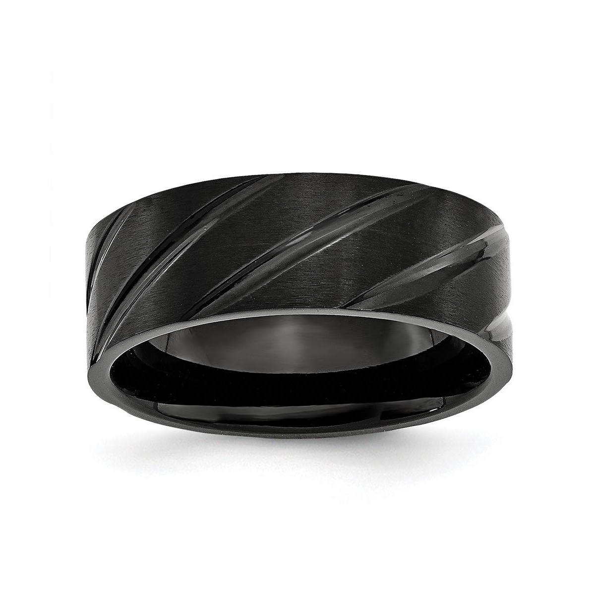 Titanium Brushed Black Ip-plated Swirl Design Wedding Band Ring - Black