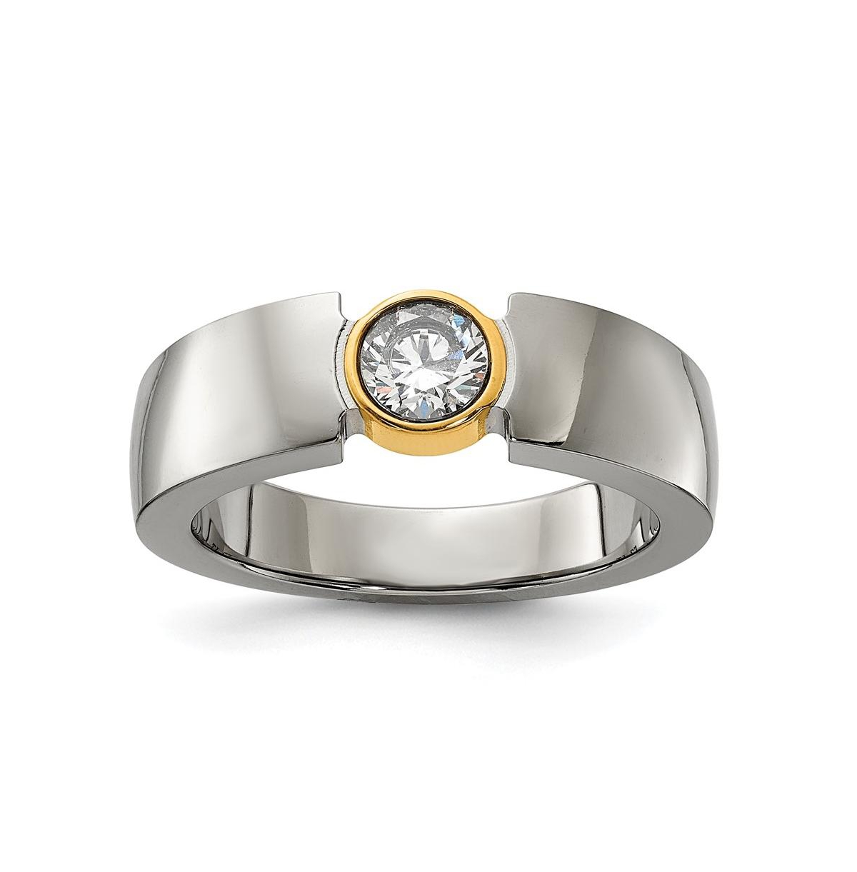 Titanium Polished Yellow Ip-plated with Cz Tapered Ring - Yellow