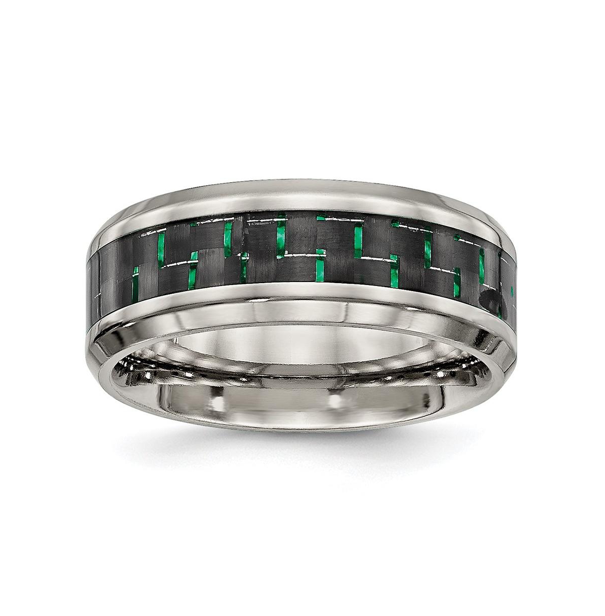 Titanium Black and Green Carbon Fiber Inlay Wedding Band Ring - Black
