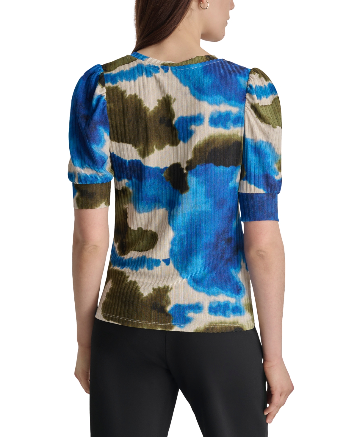 Dkny Women's Printed Puff-Sleeve Knit Top