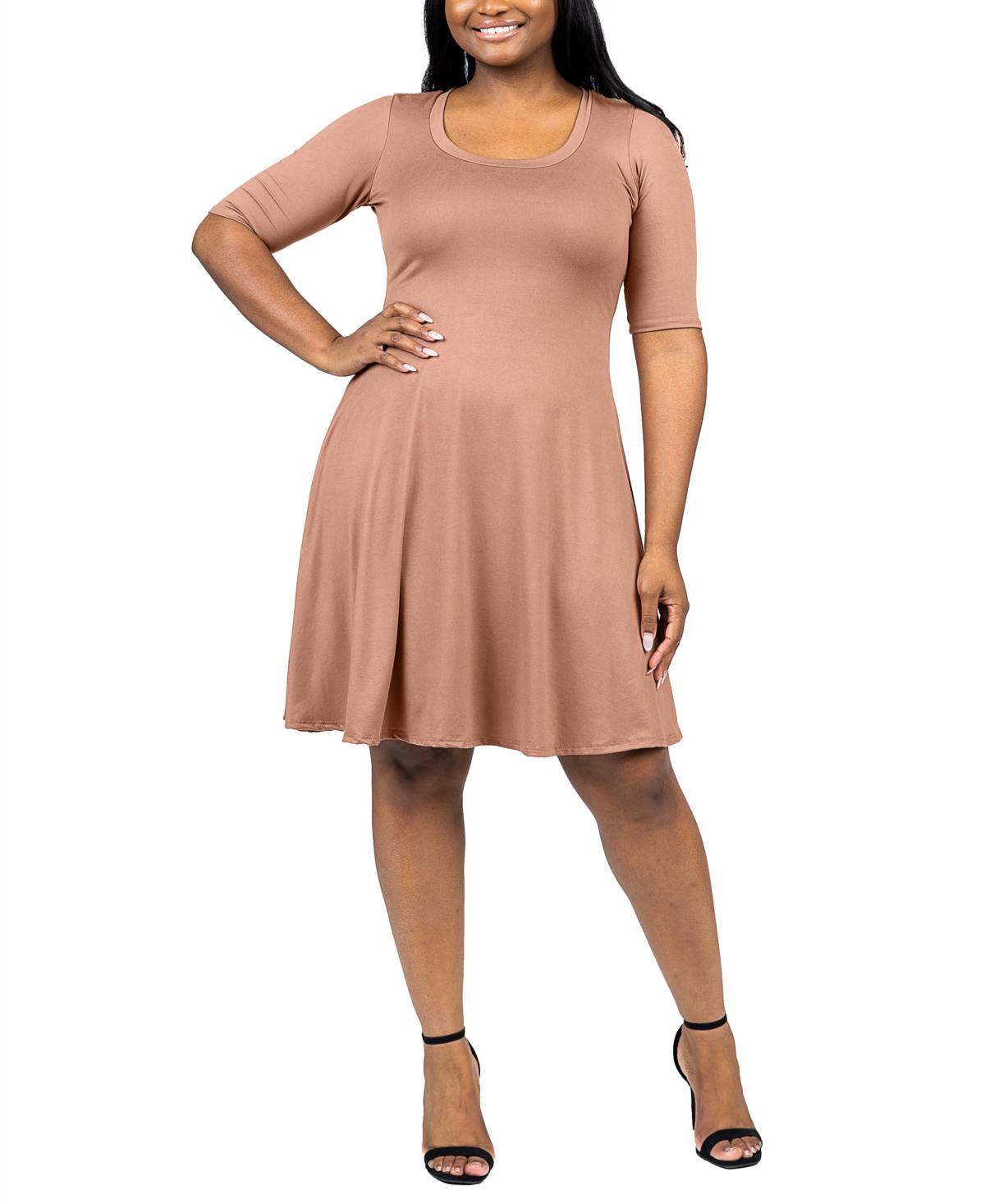 24seven Comfort Apparel Plus Size Knee Length Dress In Mocha