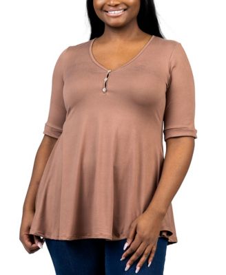 Plus Size Elbow Sleeve Henley Tunic Top