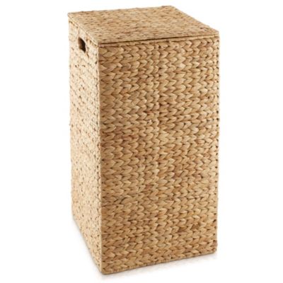 Laundry Hamper with Lid and Removable Liner Bag - Natural, Woven Water Hyacinth Square Laundry Basket for Clothes