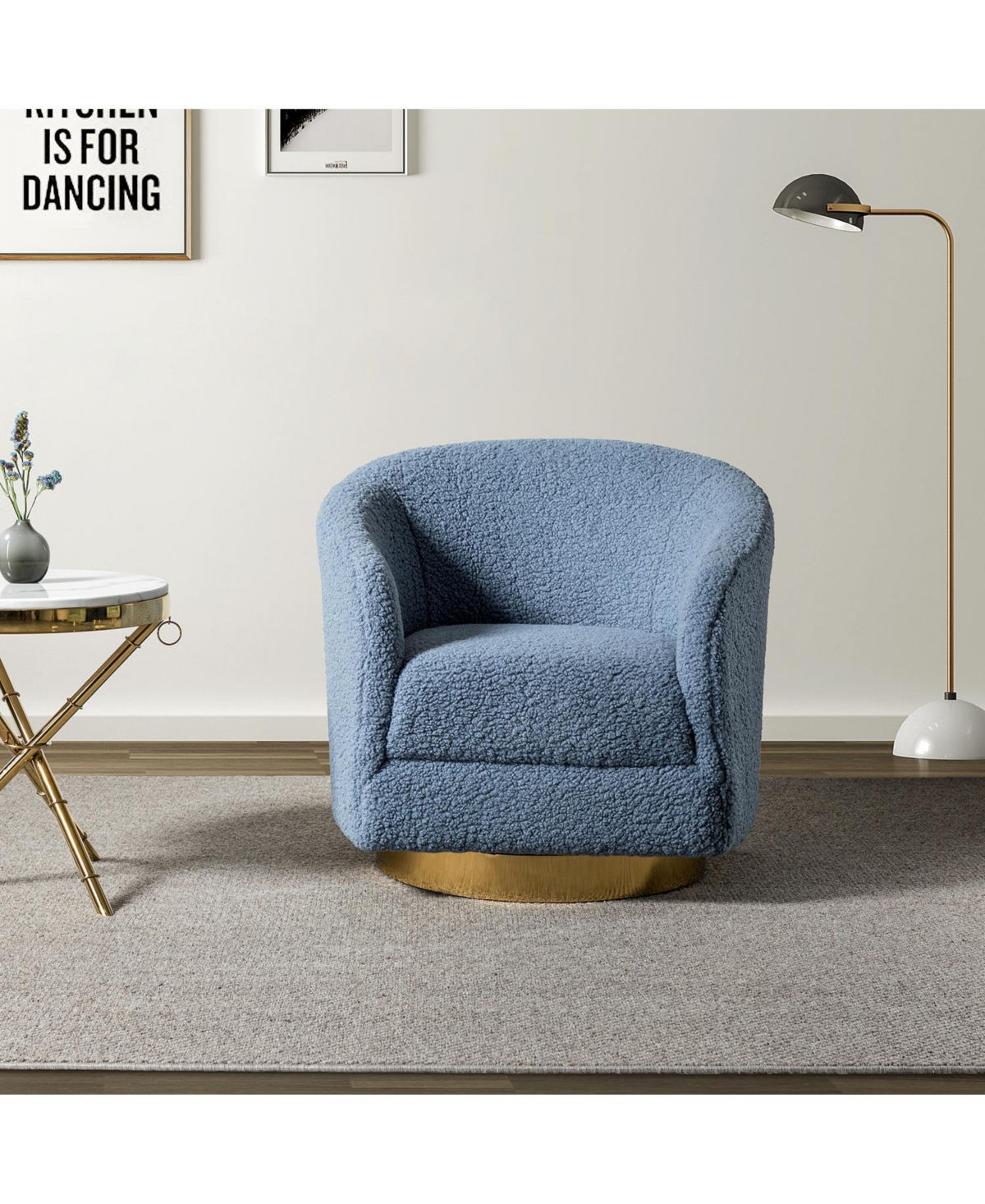 Hulala Home loyd Contemporary and Classic Accent Chair Comfy Barrel Chair with Gold Metal Base
