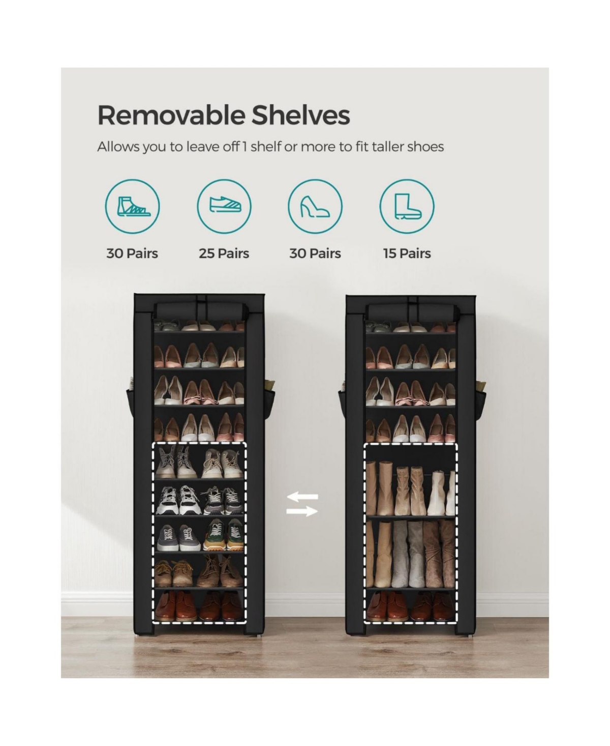 Slickblue 10-Tier Shoe Tower Rack with Cover 27-Pair Space Saving Shoe Storage Organizer