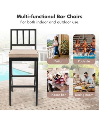 Set of 2 Patio Bar Chairs with Detachable Cushion and Footrest