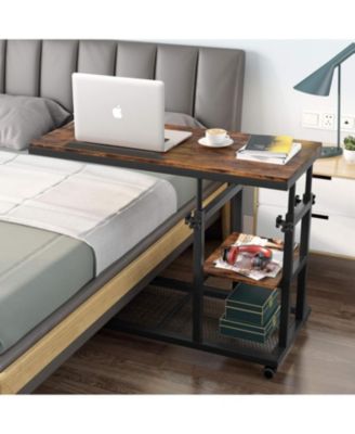 Adjustable C Table with Wheels, Tiltable Laptop Stand & TV Tray with Shelves for Sofa, Bedside, or Couch