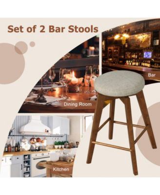 2 Pieces 26 Inch Backless Swivel Barstools with Linen Fabric Seat