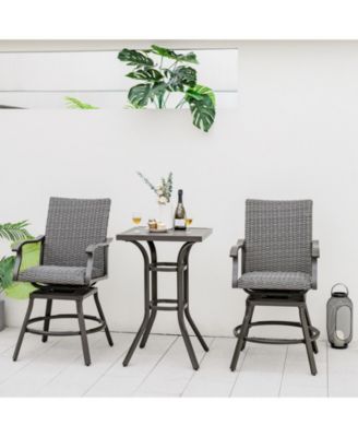 2 Pieces Patio Swivel Bar Chair Set with Quick Dry 4D Air Fiber Cushion