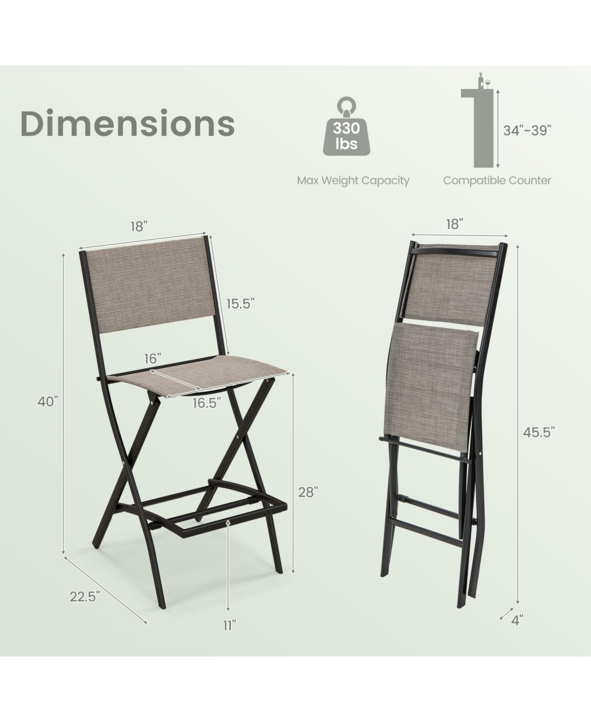 Sugift Outdoor Folding Bar Height Stool Set of 4 with Metal Frame and Footrest