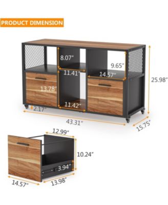 2-Drawer Wood File Cabinet with Open Shelves, Mobile Lateral Printer Stand for Letter/A4 Size Home Office