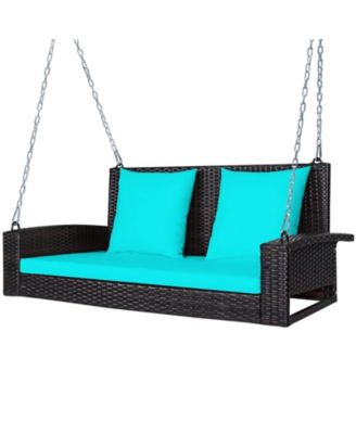 2-Person Wicker Hanging Porch Swing with 2 Back Cushions and 1 Seat Cushion