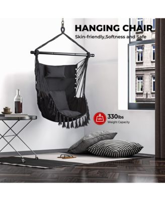 Hanging Rope Swing Chair with Soft Pillow and Cushions