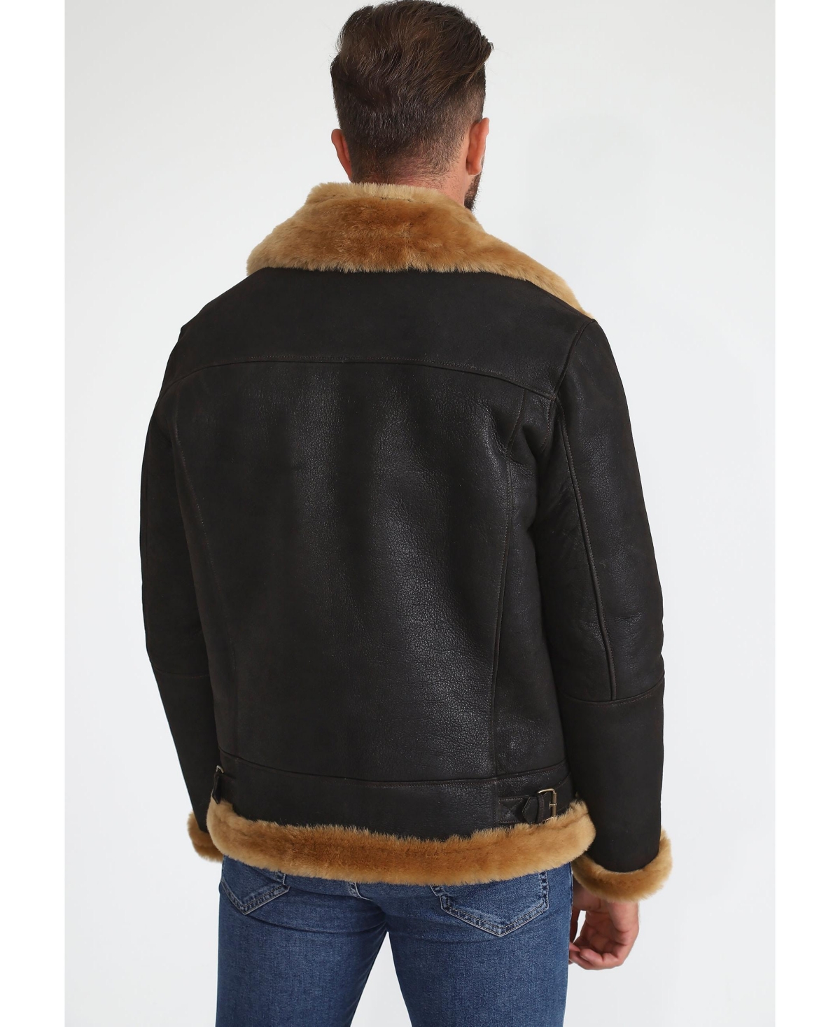 Furniq Uk Big & Tall Shearling Raf B3 Aviator Jacket, Washed Brown with Ginger Wool