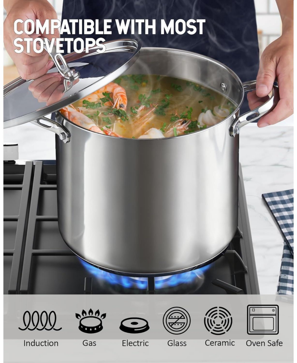 Cooks Standard 20-Quart 18/10 Stainless Steel Classic Deep Cooking Pot Canning Stockpot with Stainless Steel Lid,- Silver