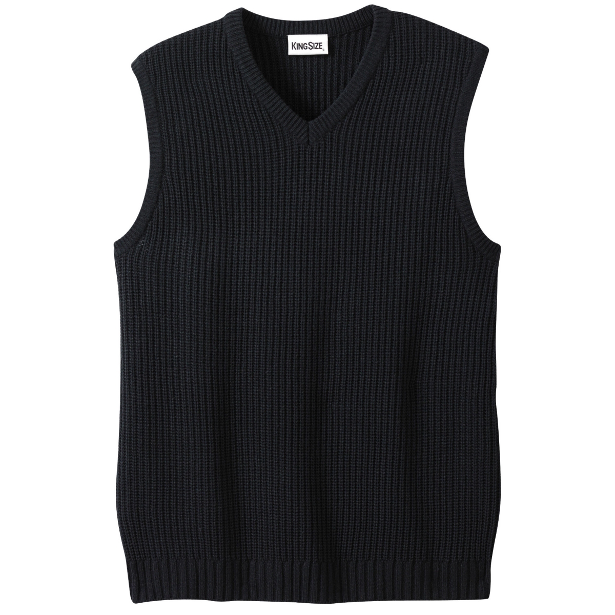 Big & Tall Shaker Knit V-Neck Sweater Vest - Black