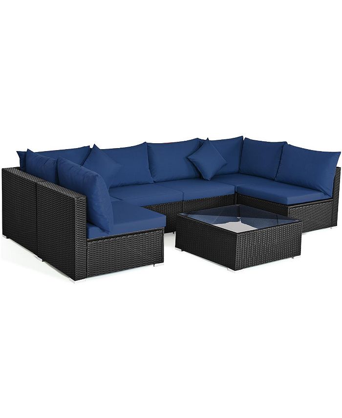 Gymax 7PCS Rattan Patio Conversation Set Sectional Furniture Set w