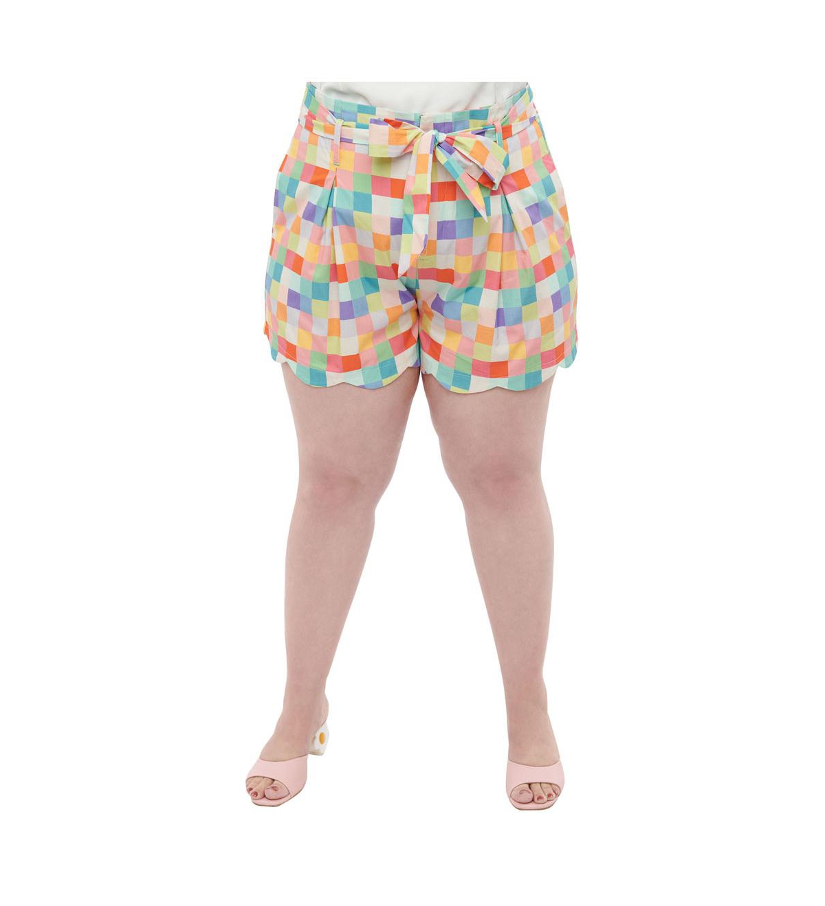 Plus Size 1940s High Waist Shorts - Rainbow gingham