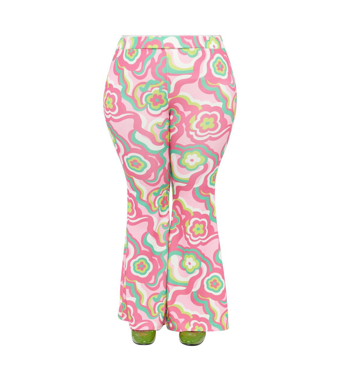 Plus Size 1970s Evening In Flare Pants - Pink  green floral