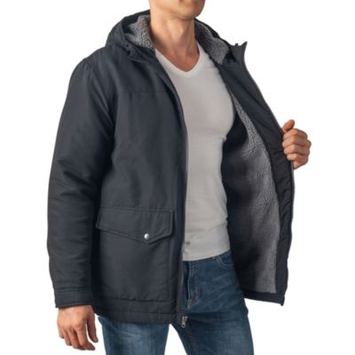 Mens Sherpa Lined Parka Hooded Winter Coat Cargo Utility Jacket