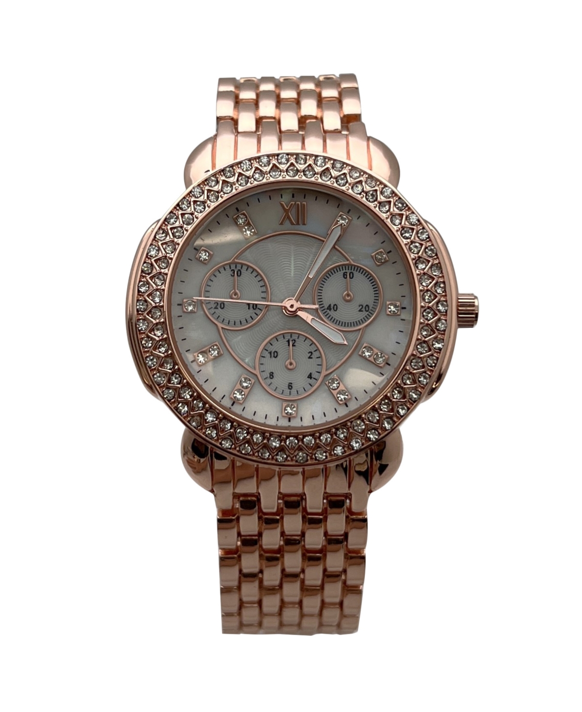 Gold Round Rhinestone and Chrome Face Women Watch - Gold