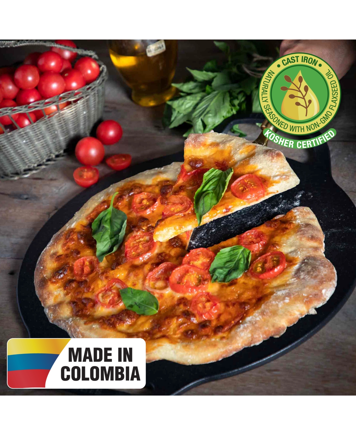 Victoria 15-inch Cast Iron Preseasoned Comal Pizza Pan With 2 Side Handles In Black