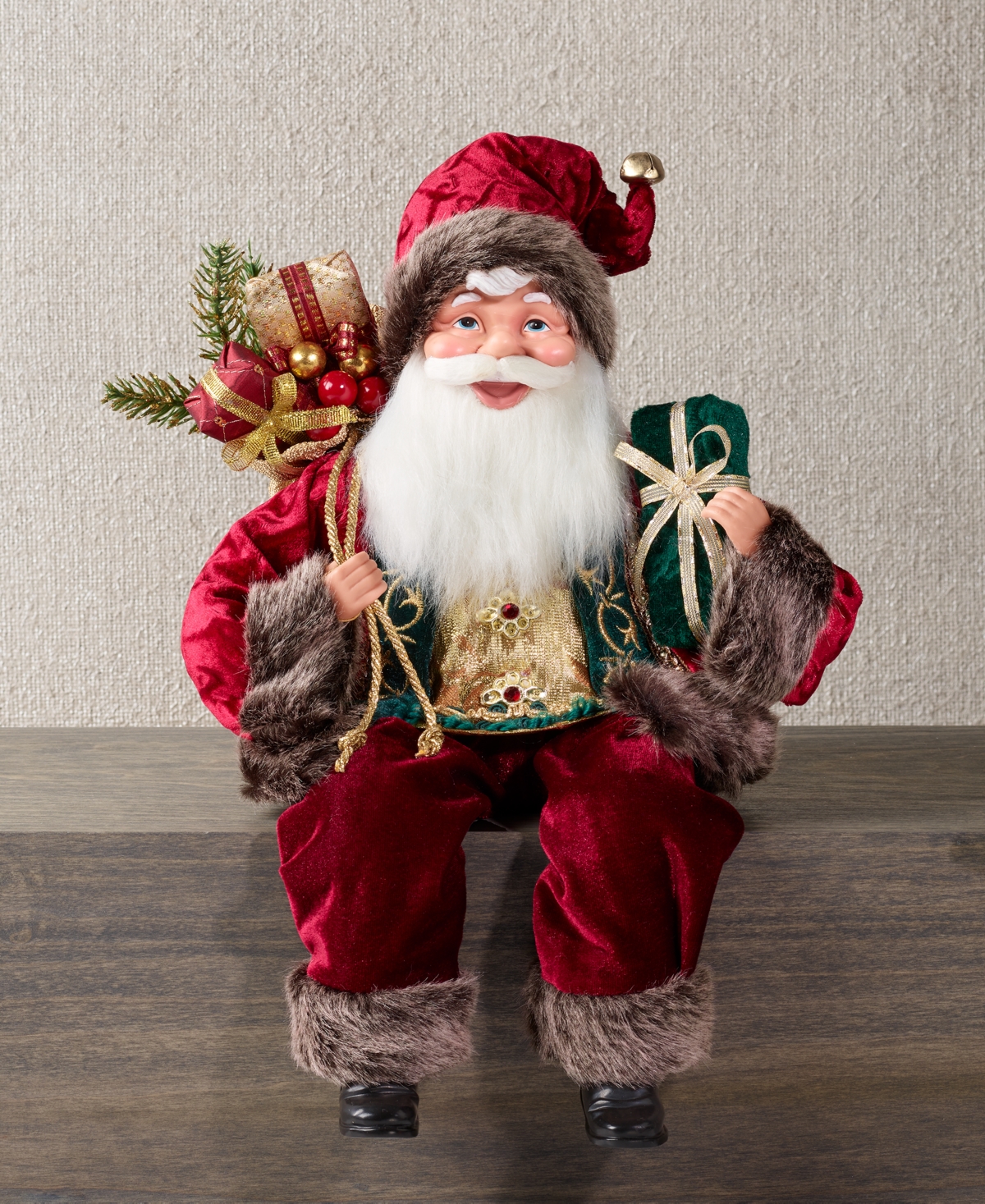Holiday Lane Burgundy and Gold Santa Figurine, Exclusively at Macy's