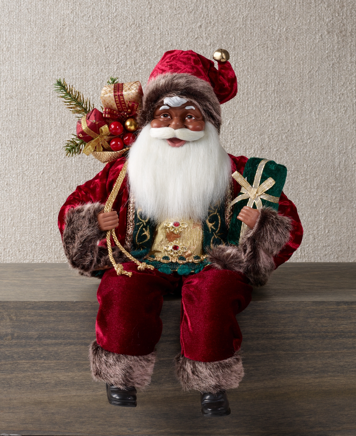 Holiday Lane Burgundy & Gold African-American Santa, Exclusively at Macy's