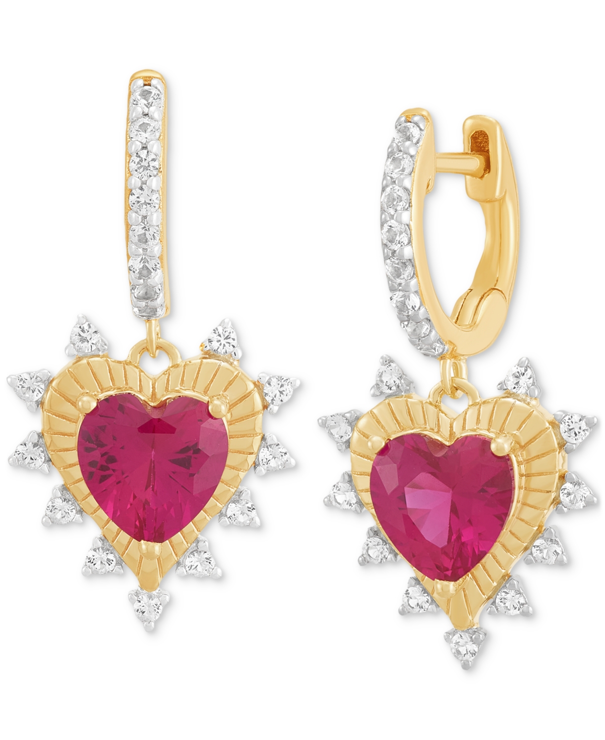 Macy's 2-pc. Set Lab Grown Ruby (4-1/5 Ct. T.w.) & Lab Grown White Sapphire (5/8 Ct. T.w.) Heart Pendant Ne In Ruby