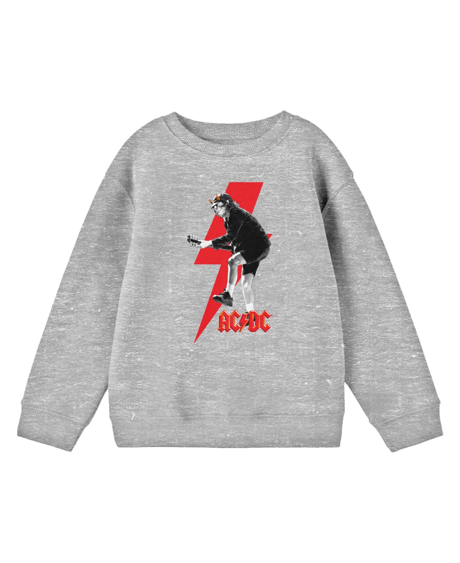 Boys ACDC Monochrome Angus Young Red Lightning Youth Athletic Heather Gray Crew Neck Tee