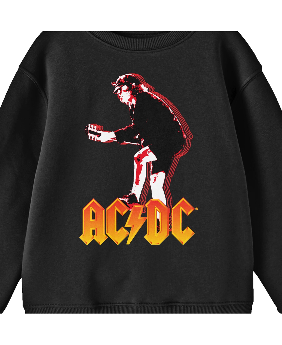 Ac/Dc Boys Angus Young Playing Guitar YouthGraphic Youth Crew Neck Long Sleeve Tee - Black