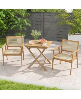 27.5" Patio Bistro Table with Slatted Tabletop Sturdy Wood Frame & Thickened Top