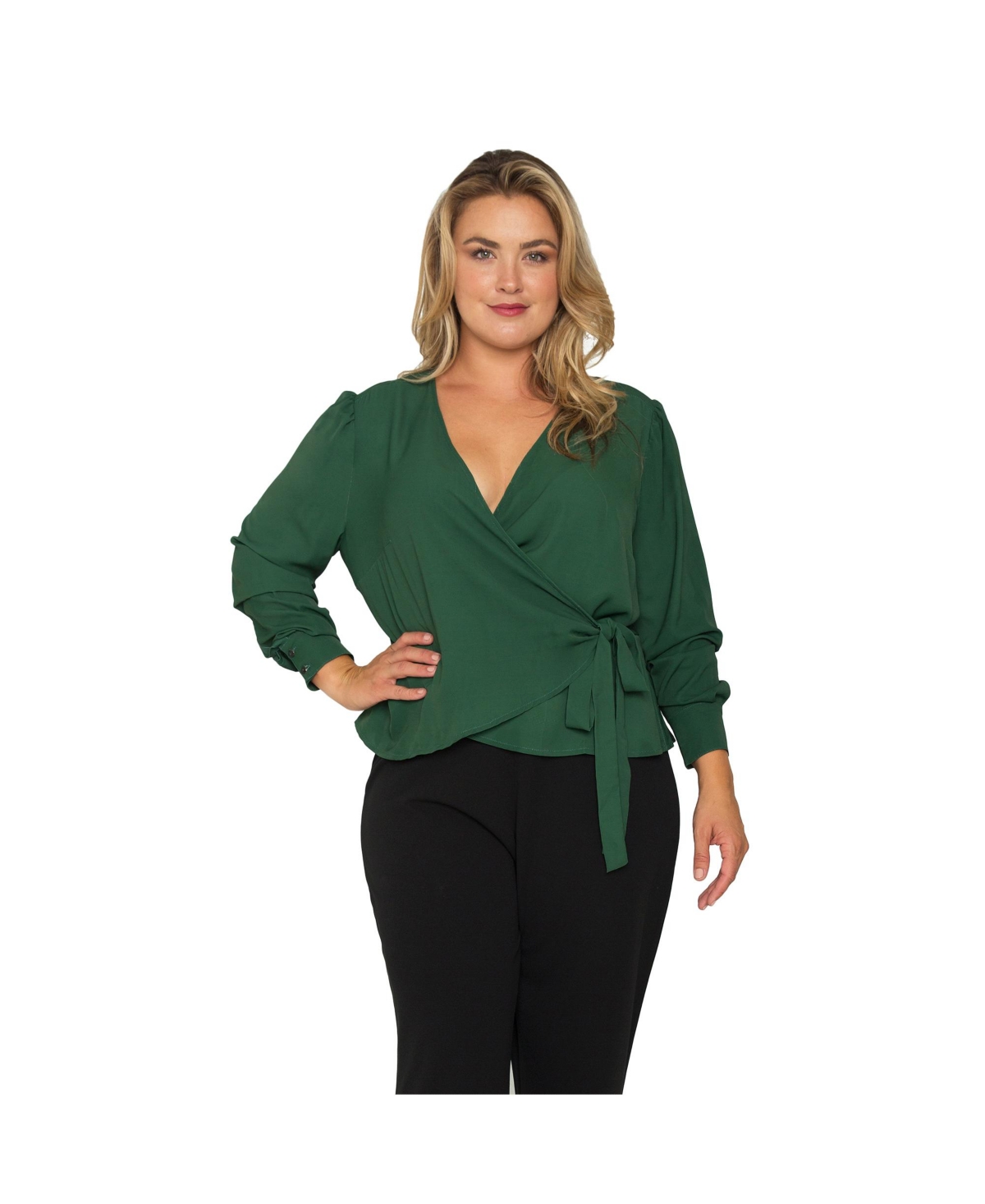 Standards & Practices Plus Size Wrap Tie Long Sleeve Blouse