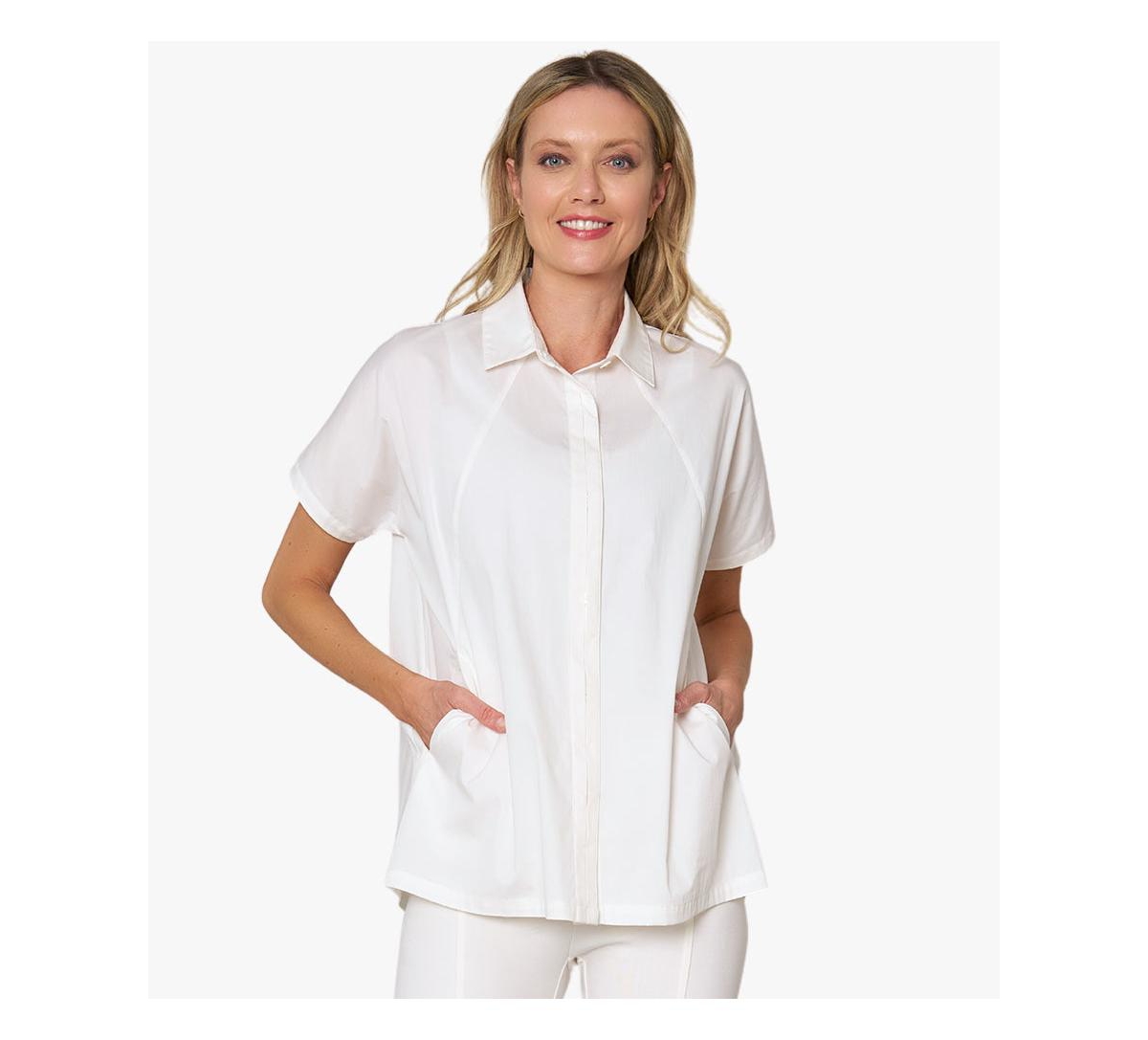 Women's Short Sleeve Button Front Cotton Poplin Fresh Start Shirt - Soft white