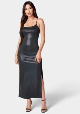 straight maxi dress PrettyLittleThing Women's Neck in Black Flutter Sleeve Bebe Women's Long Straight Maxi