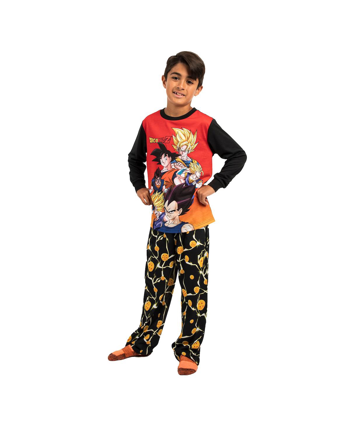 Dragon Ball Z Boys Youth Sleepwear Set: Long-Sleeve Tee Shirt, Sleep Shorts, and Sleep Pants
