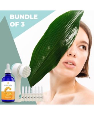 Anti-Aging-Exfoliation Set With Vitamin-C Serum, 100% Hyaluronic Acid Treatment Serum & Dual Sided Facial Brush.