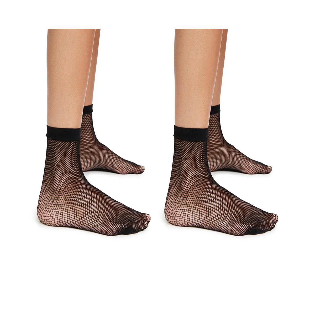Women's Two Pack Micro Fishnet Sneaker Socks - Black