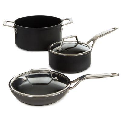 Essentials Non-stick Hard Anodized 8" Stockpot 3.3qt. With Glass Lid, Black