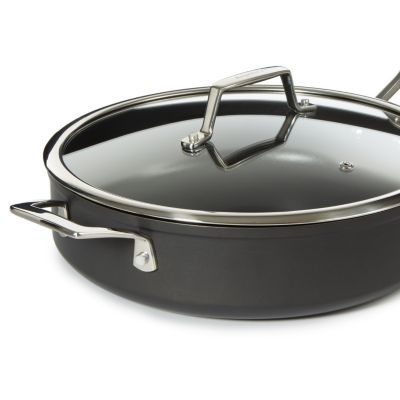 Essentials Non-stick Hard Anodized 11" Deep Skillet 4.3qt. With Glass Lid, Black