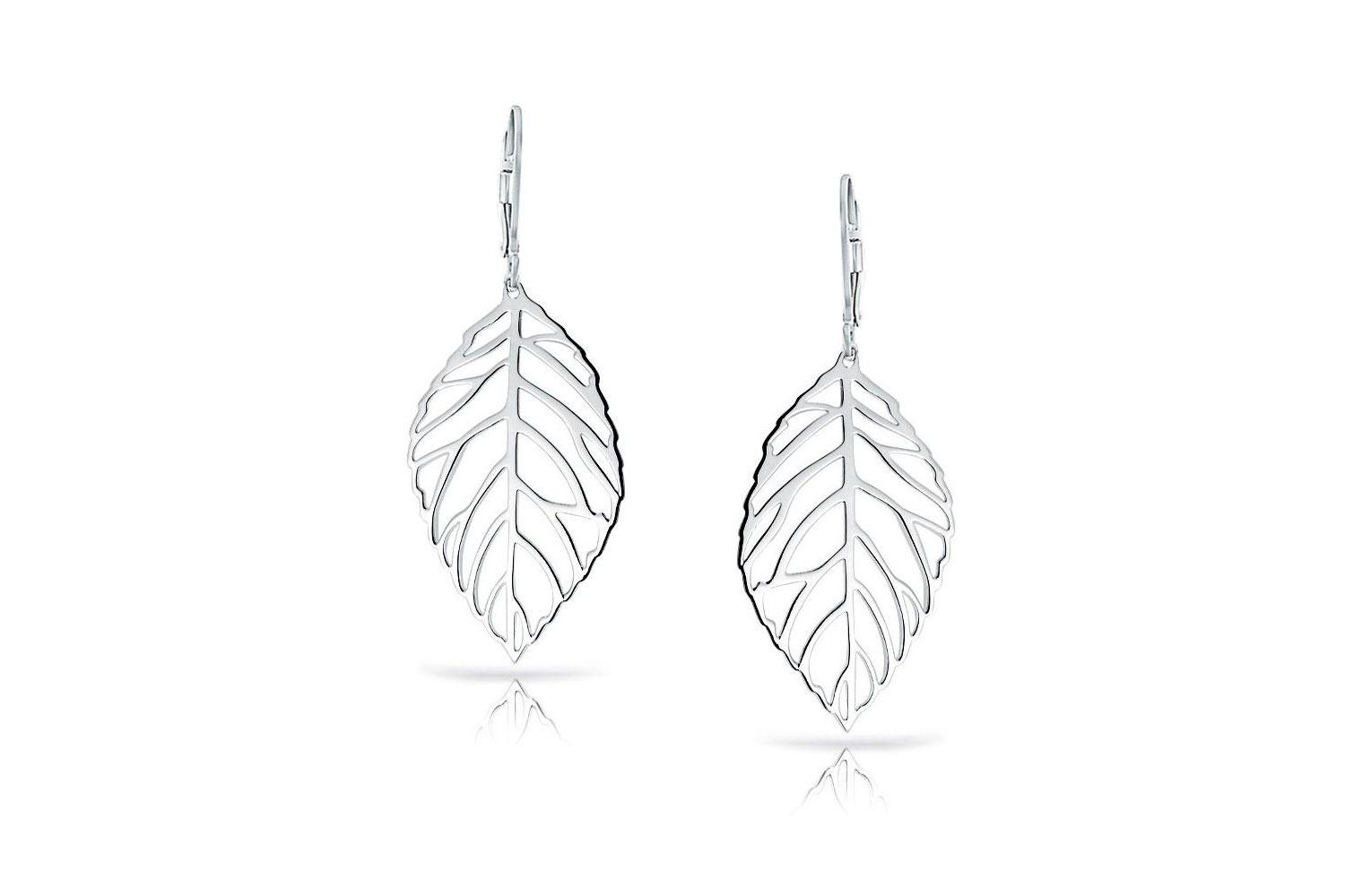Boho Cut-Out Leaf Dangle Earrings Sterling Silver Lever Back Lightweight