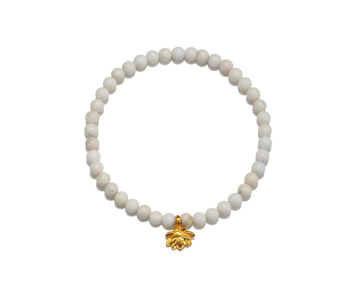 Walk in Harmony Lotus White Turquoise Gemstone Bracelet - White