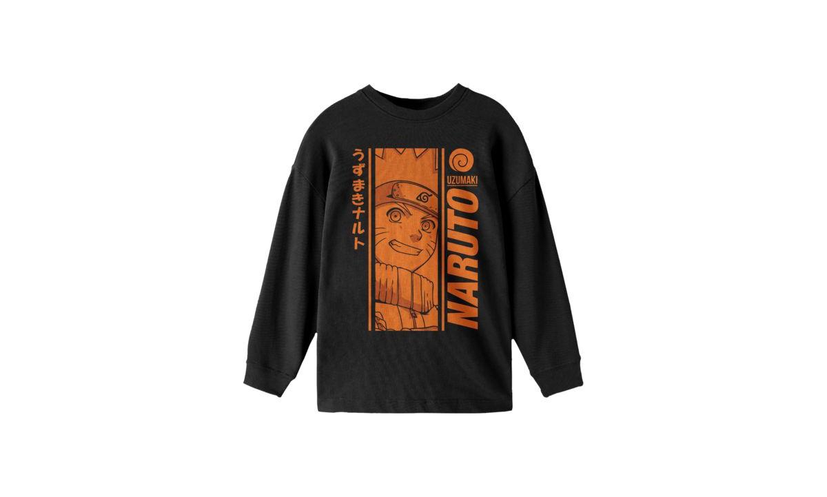 Naruto Boys Classic Orange Monochrome Graphic YouthLong Sleeve Shirt - Black