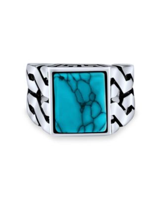 Cuban Curb Link Chain Band Rectangle Signet Ring Sterling Silver