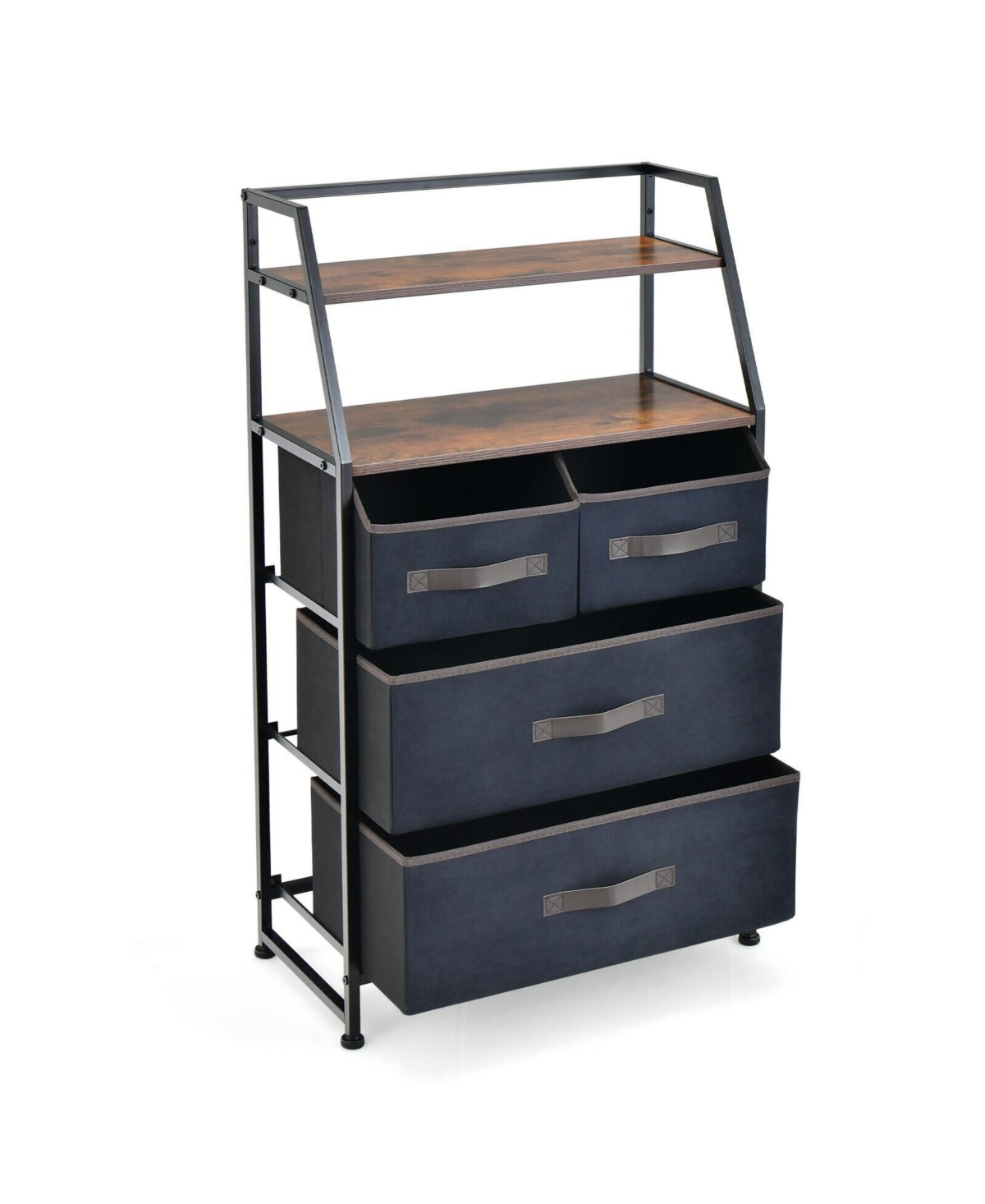 4-Drawer Free Standing Storage Dresser with 2 Open Shelves - Dark Brown