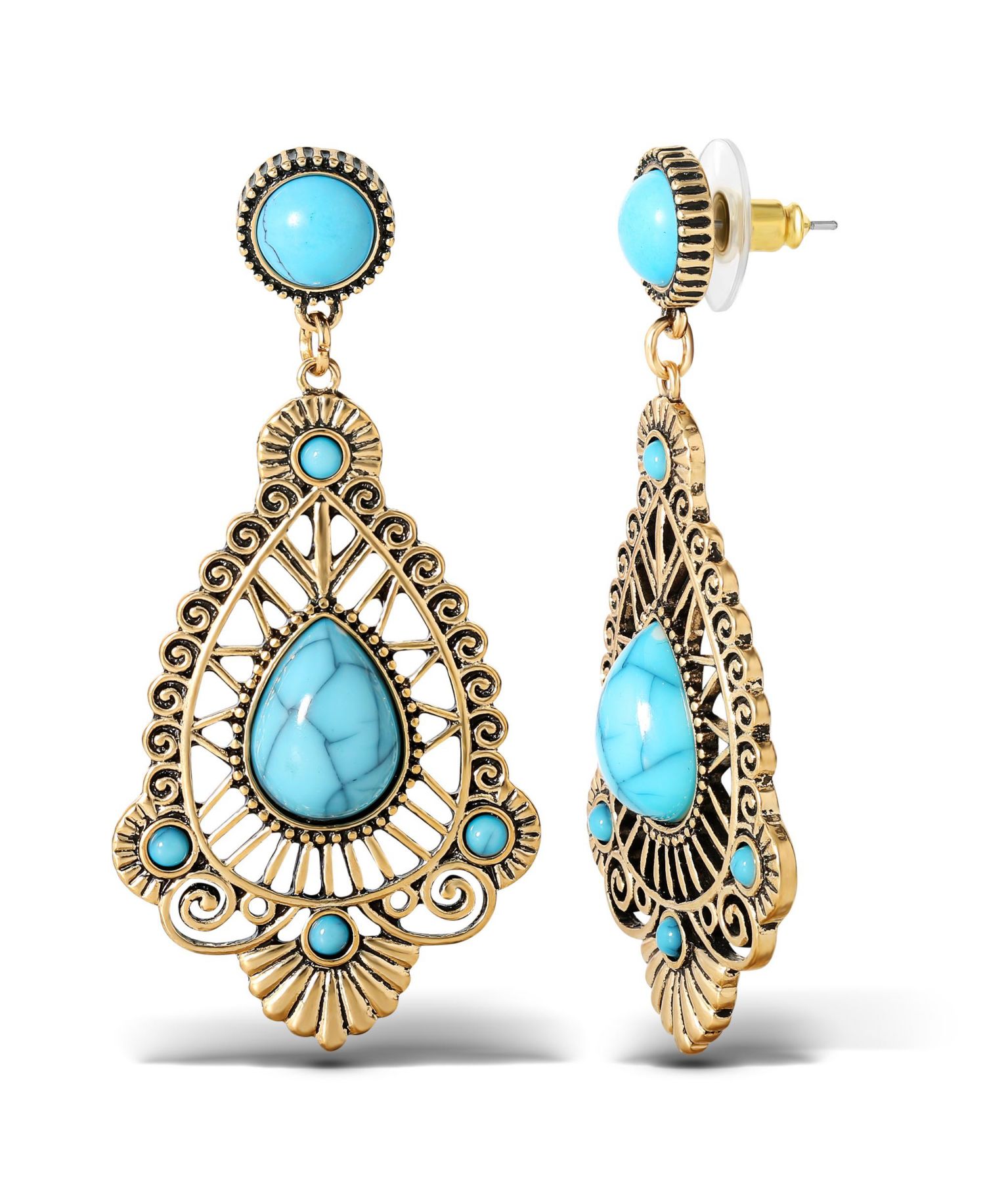 Women's Turquoise Stone Filigree Earrings