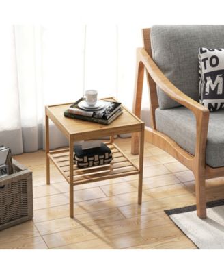 2 Pieces 2-Tier Bamboo Nightstand for Living Room Bedroom